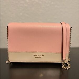 Kate Spade Small Flap Crossbody Light Pink & Grey Saffiano Leather